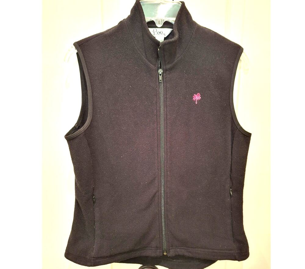 Lilly Pulitzer Fleece Vest Zip Up Black Pink Logo Small